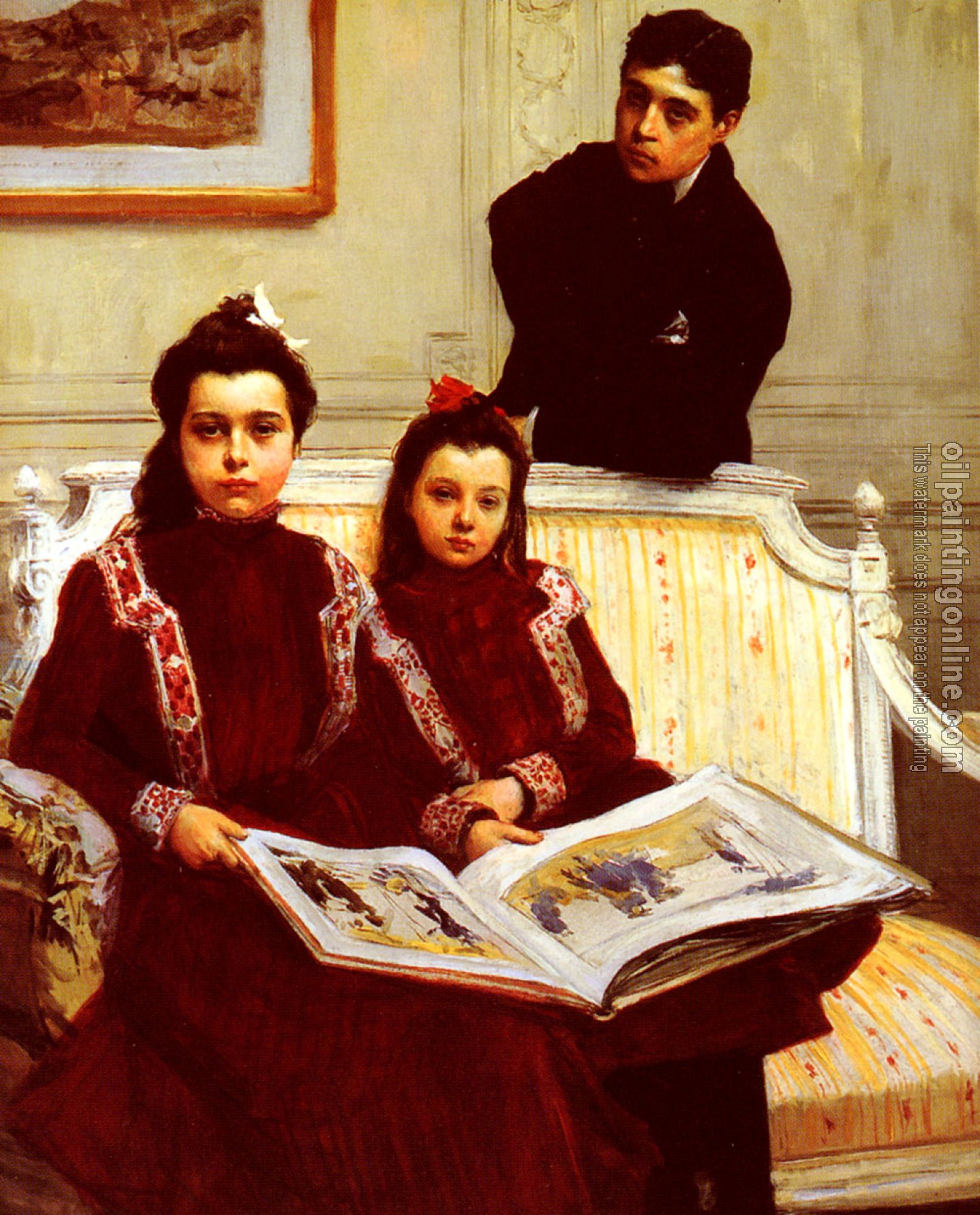 Flameng Francois - Family Portrait of a Boy and his two Sisters